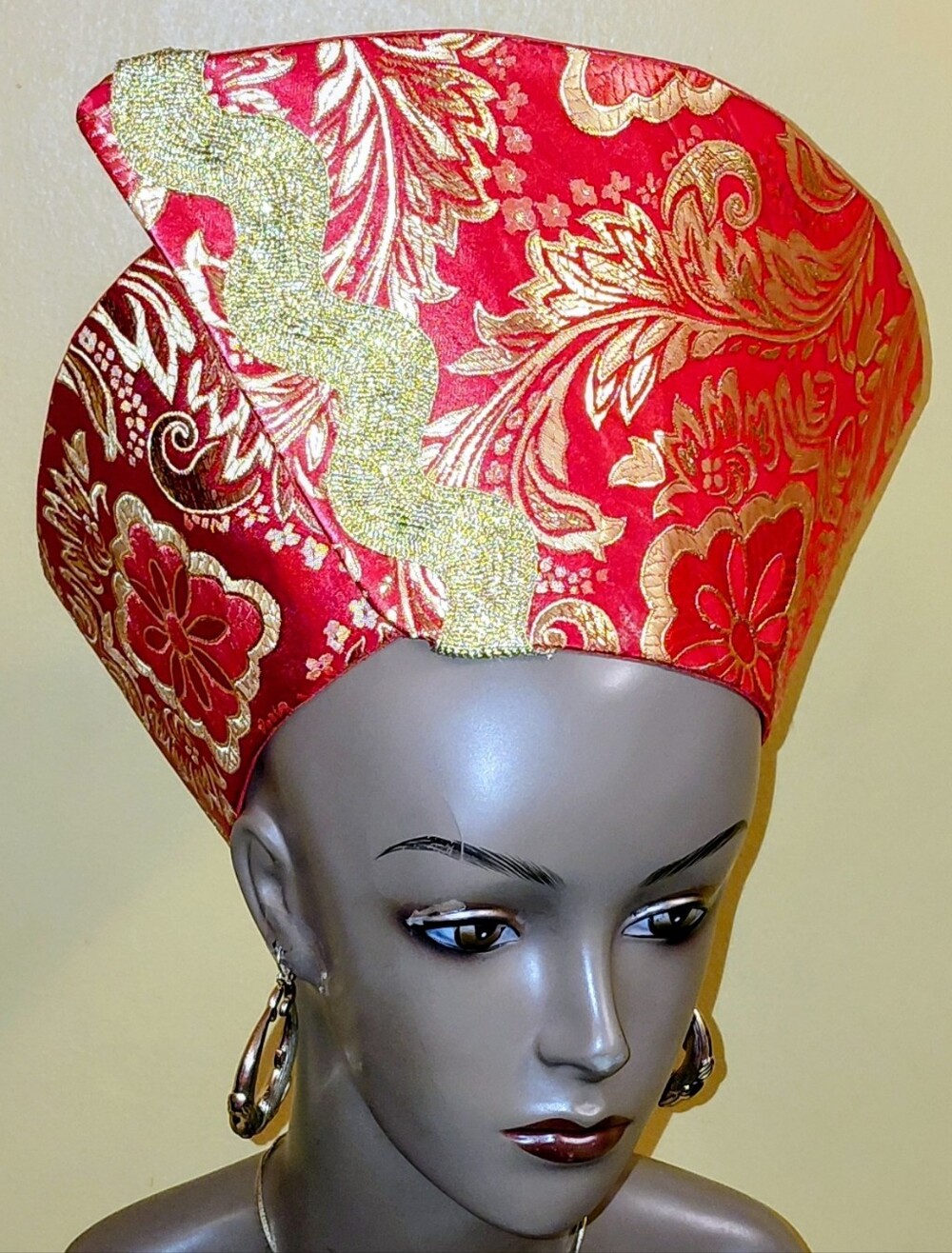 Red and Gold Paisley Fashion Headwrap - Women's Hat
